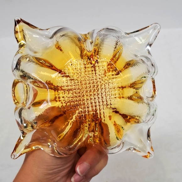 Vintage" Chalet Glass "amber split handle handblown basket - Picture 4 of 5